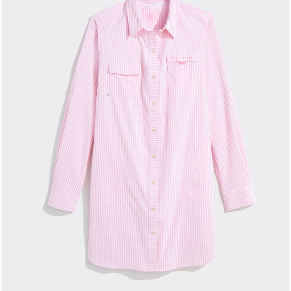 NWT- Vineyard Vines Pink Striped Harbor Button-Down Swim Coverup